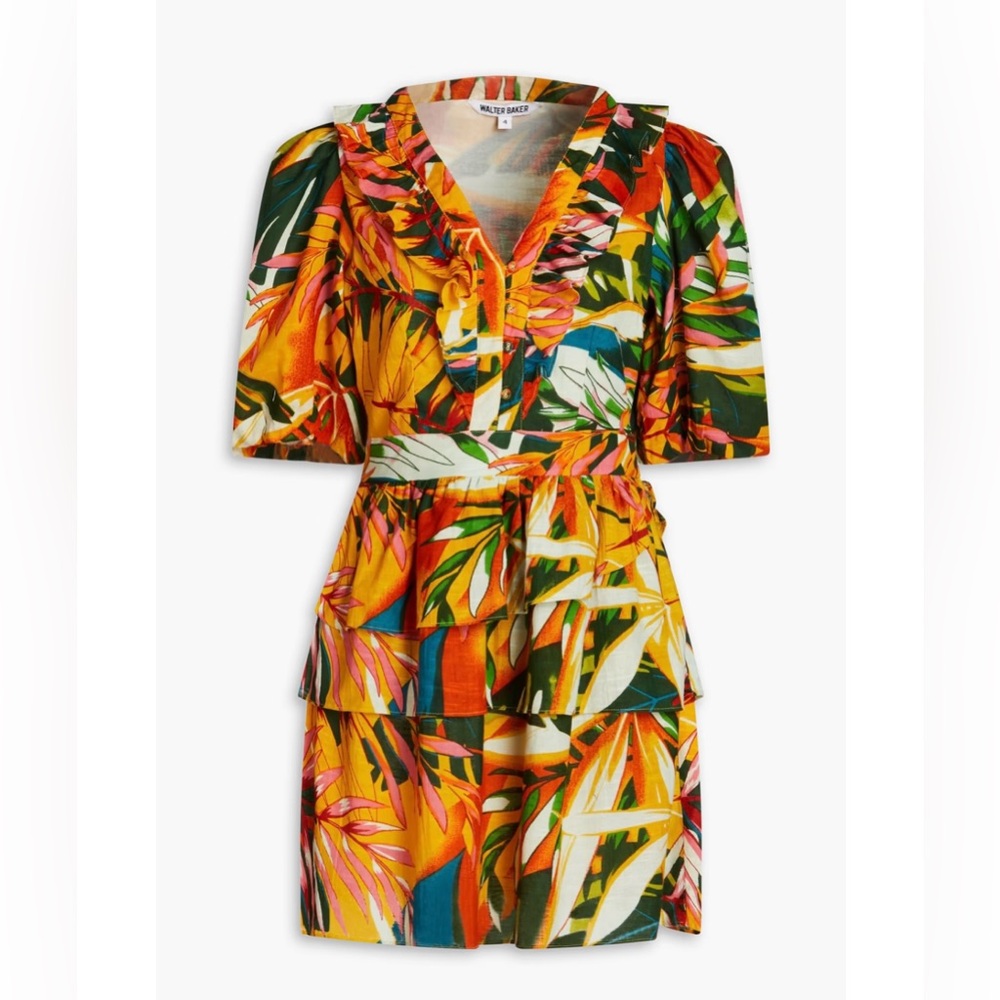 Walter Baker Alani Ruffled Floral Print Cotton Mini Dress Size 6